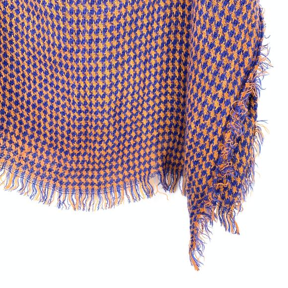 Unbranded Houndstooth Scarf Blue Orange Fringe Apx 24" X 78" - Picture 4 of 4